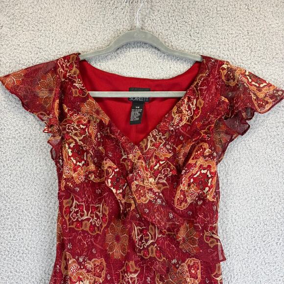 Y2k Dress Sz 8 Fairy Coquette Sheer Floral Stretch Ruffle Feminine Romantic VTG - Picture 2 of 13